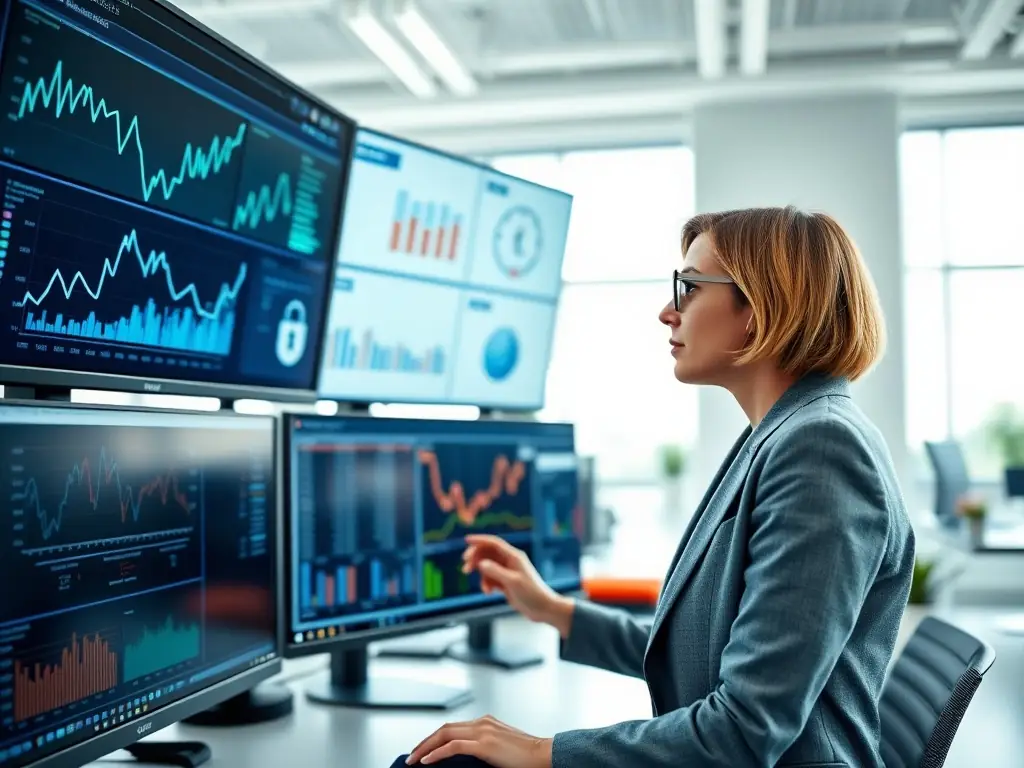 An image of a cybersecurity analyst reviewing network security dashboards on multiple monitors, symbolizing a security assessment.